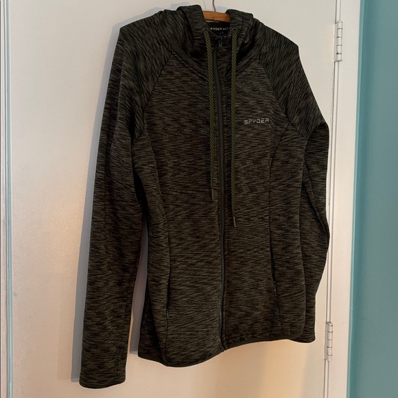 Spyder Active gray/olive hooded fleece Jacket size large L - Picture 5 of 7